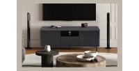 Mobile TV VAGOS - 1 vano, 1 cassetto, 2 porte, 3 passacavi - L140 x H56 x P45 cm - Marrone scuro - Design moderno