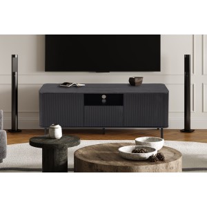 Mobile TV VAGOS - 1 vano, 1 cassetto, 2 porte, 3 passacavi - L140 x H56 x P45 cm - Marrone scuro - Design moderno