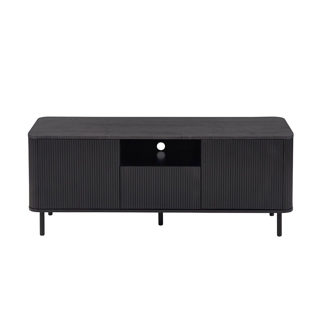 Mobile TV VAGOS - 1 vano, 1 cassetto, 2 porte, 3 passacavi - L140 x H56 x P45 cm - Marrone scuro - Design moderno