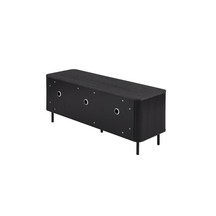 TV-meubel VAGOS – 1 vak, 1 lade, 2 deuren, 3 kabeldoorvoeren – L140 x H56 x P45 cm – Donkerbruin – Modern ontwerp