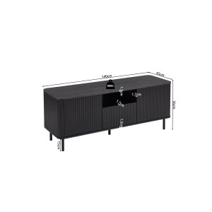 Mobile TV VAGOS - 1 vano, 1 cassetto, 2 porte, 3 passacavi - L140 x H56 x P45 cm - Marrone scuro - Design moderno