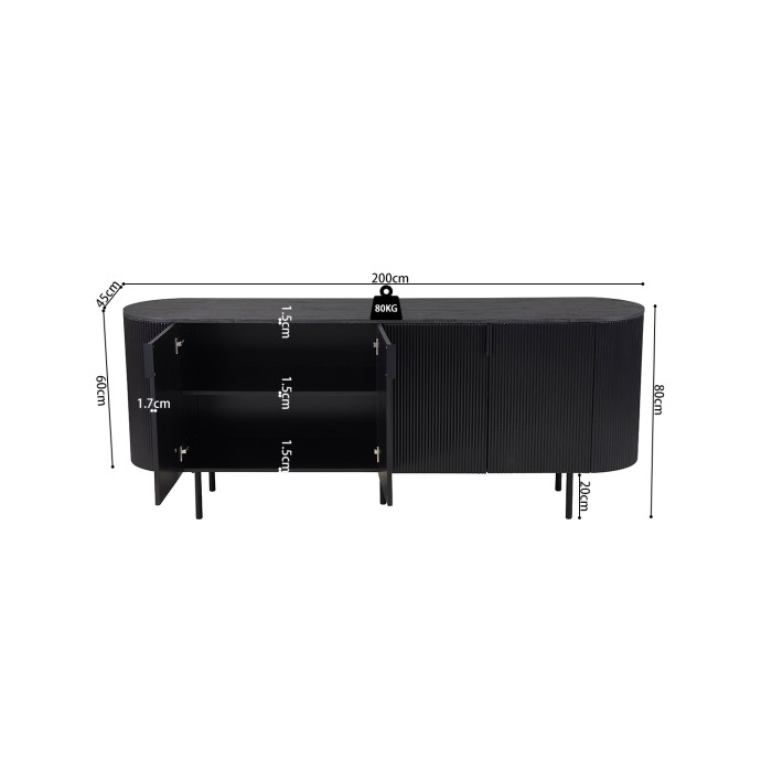 Buffet / Bahut VAGOS – 4 portes – Dimensions L200 x H80 x P45 cm – Coloris brun foncé – Style Design