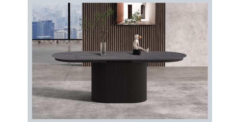 Erweiterbarer Tisch VAGOS – 180-220 cm – Ovale Form – Dunkelbraune Farbe – Designstil