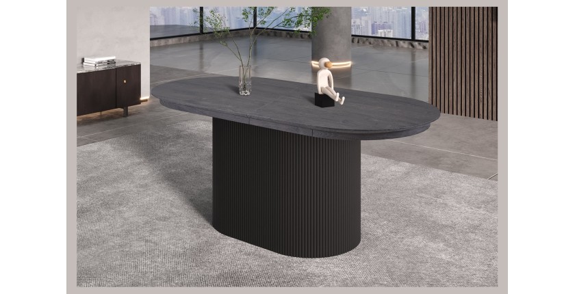 Erweiterbarer Tisch VAGOS – 180-220 cm – Ovale Form – Dunkelbraune Farbe – Designstil