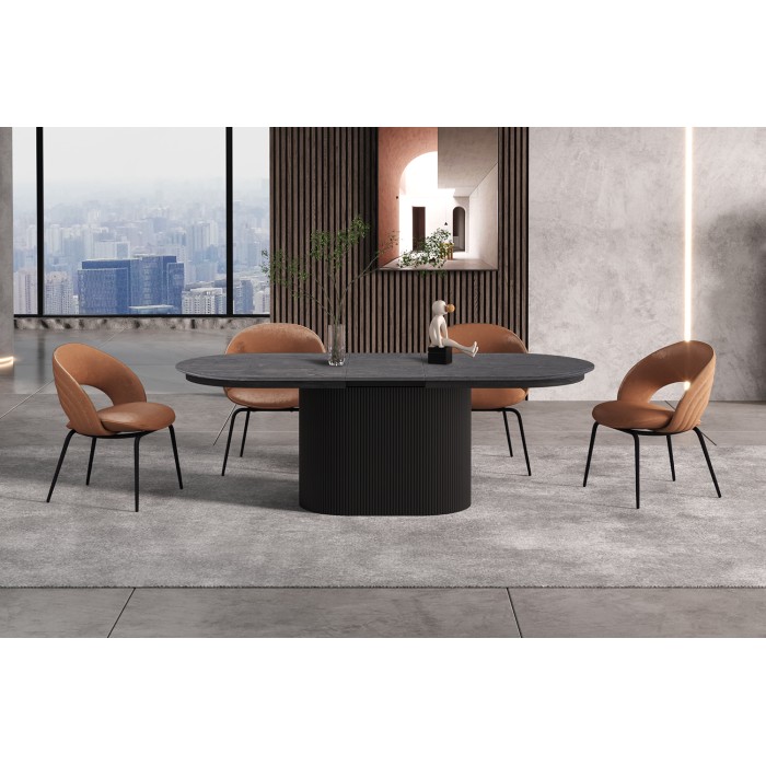 Ausziehbarer Tisch VAGOS – 180-220 cm – Ovale Form – Dunkelbraune Farbe – Designstil