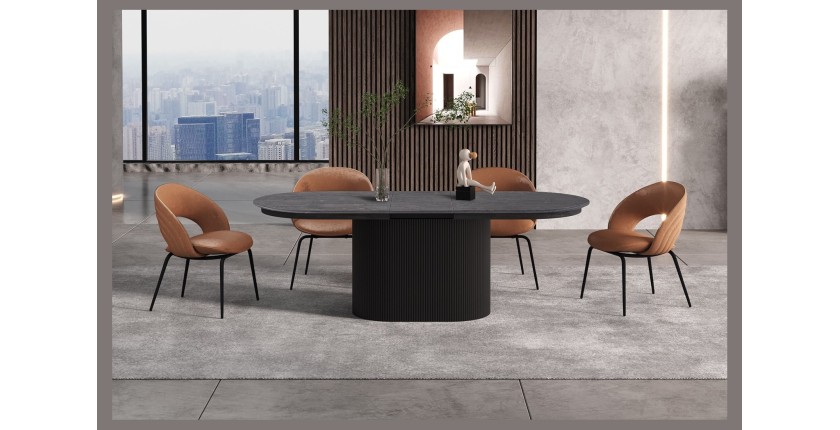 Erweiterbarer Tisch VAGOS – 180-220 cm – Ovale Form – Dunkelbraune Farbe – Designstil
