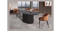 Erweiterbarer Tisch VAGOS – 180-220 cm – Ovale Form – Dunkelbraune Farbe – Designstil