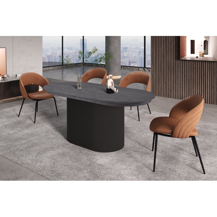Ausziehbarer Tisch VAGOS – 180-220 cm – Ovale Form – Dunkelbraune Farbe – Designstil