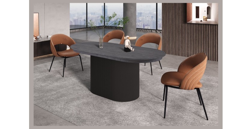 Erweiterbarer Tisch VAGOS – 180-220 cm – Ovale Form – Dunkelbraune Farbe – Designstil