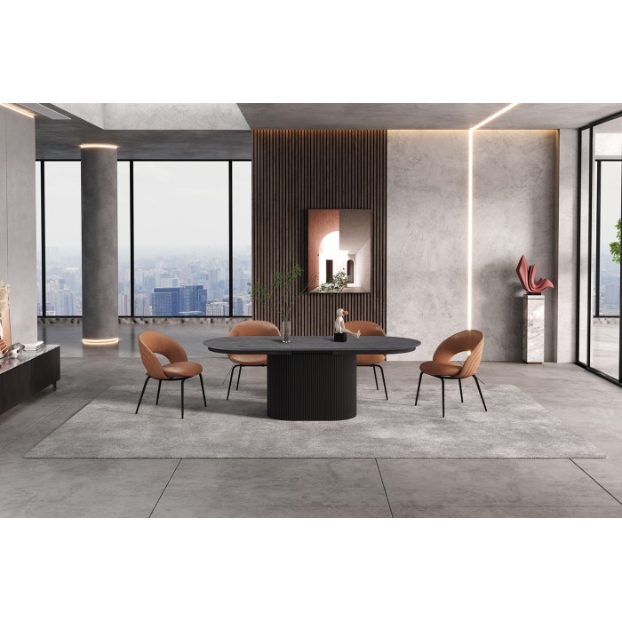 Table extensible VAGOS – 180-220 cm – Forme ovale – Coloris brun foncé – Style Design