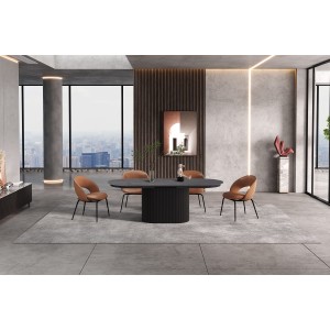 Erweiterbarer Tisch VAGOS – 180-220 cm – Ovale Form – Dunkelbraune Farbe – Designstil