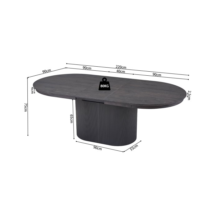 Ausziehbarer Tisch VAGOS – 180-220 cm – Ovale Form – Dunkelbraune Farbe – Designstil