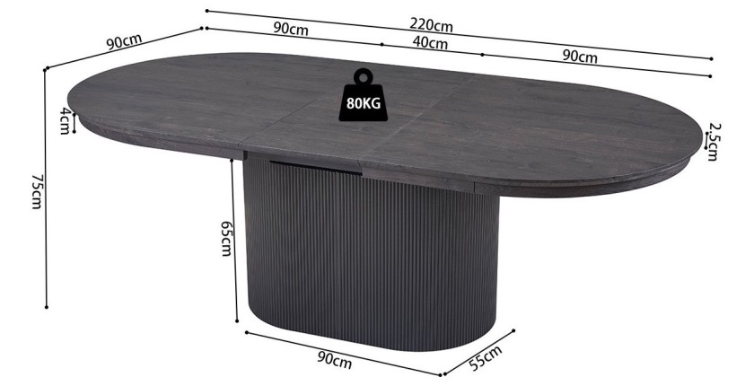 Erweiterbarer Tisch VAGOS – 180-220 cm – Ovale Form – Dunkelbraune Farbe – Designstil