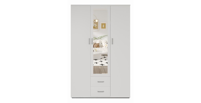 Armadio a 3 ante con specchio TOM - Dimensioni: H185 x L120 x P52 cm - Colore bianco - Stile design