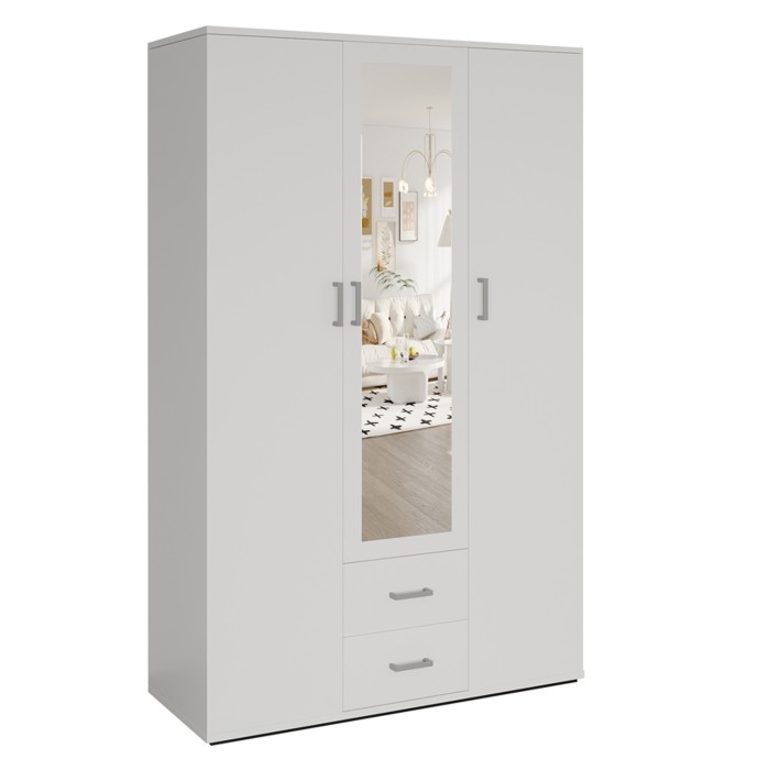 Armadio 3 ante con specchio TOM – Dimensioni H185 x L120 x P52 cm – Colore bianco – Stile design
