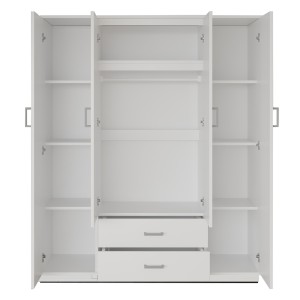 Armadio a 4 ante con 2 specchi TOM - Dimensioni H185 x L160 x P52 cm - Colore bianco - Stile design