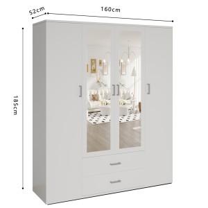 Armadio a 4 ante con 2 specchi TOM - Dimensioni H185 x L160 x P52 cm - Colore bianco - Stile design