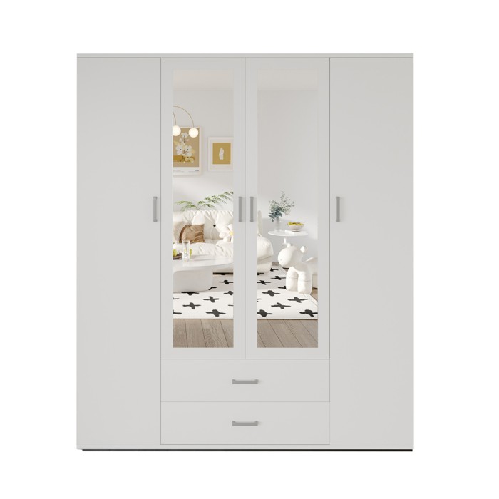 Armadio 4 porte con 2 specchi TOM – Dimensioni H185 x L160 x P52 cm – Colore bianco – Stile design