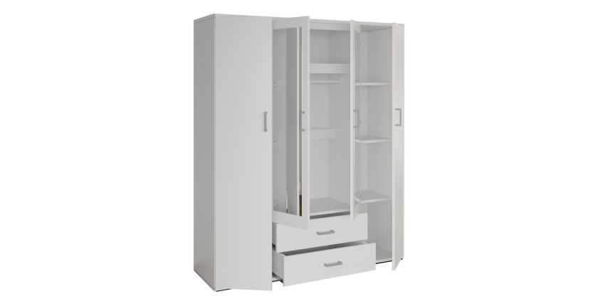 Armadio a 4 ante con 2 specchi TOM - Dimensioni H185 x L160 x P52 cm - Colore bianco - Stile design
