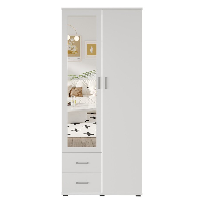 Armario de 2 puertas con espejo TOM – Dimensiones H185 x L80 x P52 cm – Color blanco – Estilo diseño