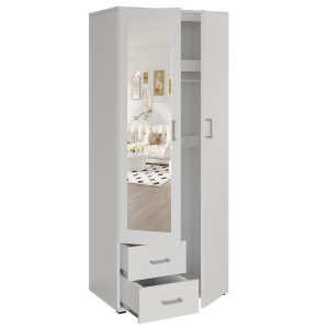 Armario de 2 puertas con espejo TOM – Dimensiones H185 x L80 x P52 cm – Color blanco – Estilo diseño