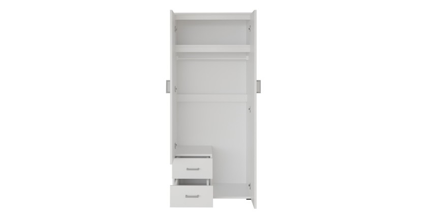 Armoire 2 portes avec miroir TOM – Dimensions H185 x L80 x P52 cm – Coloris blanc – Style design
