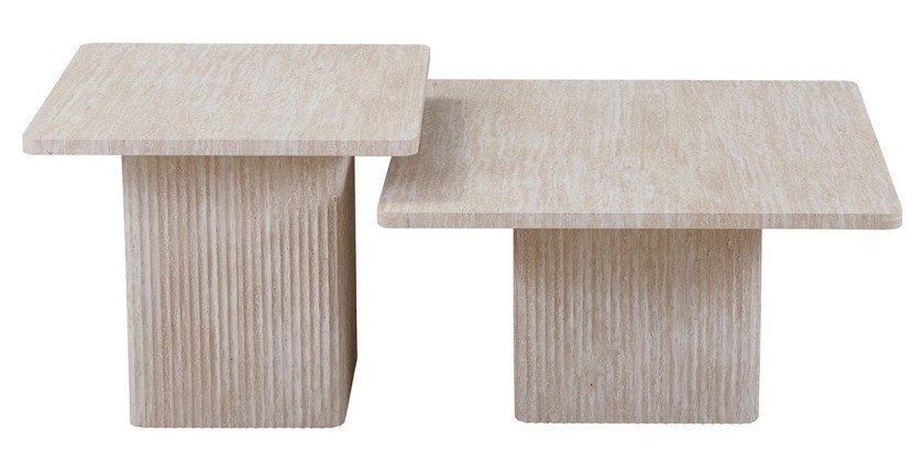 Set 2 tavolini nidificati EDEN – Travertino beige – H52/42 x L80/60 x P80/60 cm – Stile moderno