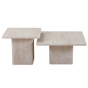 Set 2 tavolini nidificati EDEN – Travertino beige – H52/42 x L80/60 x P80/60 cm – Stile moderno