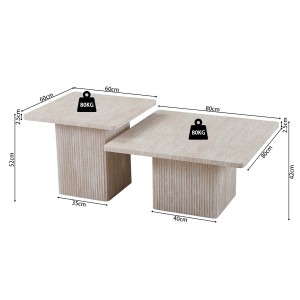 Set 2 tavolini nidificati EDEN – Travertino beige – H52/42 x L80/60 x P80/60 cm – Stile moderno
