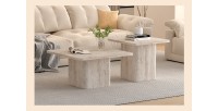 Set 2 tavolini nidificati EDEN – Travertino beige – H52/42 x L80/60 x P80/60 cm – Stile moderno