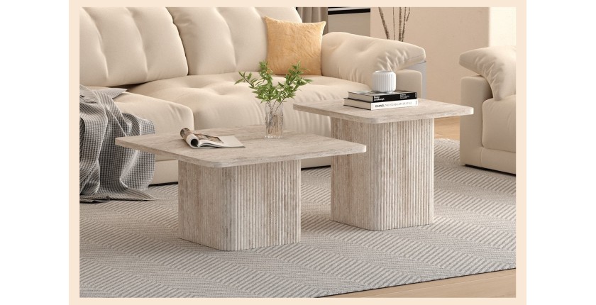 Set 2 tavolini nidificati EDEN – Travertino beige – H52/42 x L80/60 x P80/60 cm – Stile moderno
