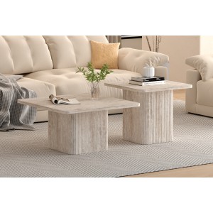 Set 2 tavolini nidificati EDEN – Travertino beige – H52/42 x L80/60 x P80/60 cm – Stile moderno