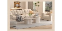 Set de 2 tables basses gigogne EDEN – Décor travertin beige – Dimensions H52-42 x L60-80 x P60-80 cm – Style moderne