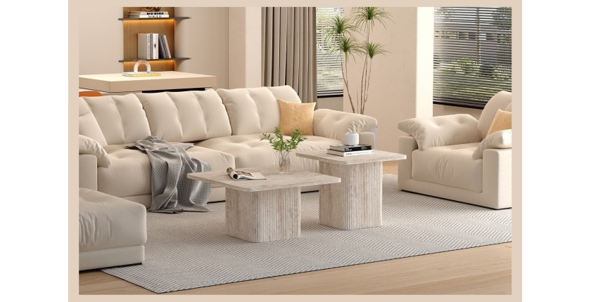 Set 2 tavolini nidificati EDEN – Travertino beige – H52/42 x L80/60 x P80/60 cm – Stile moderno