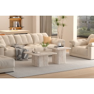 Set 2 tavolini nidificati EDEN – Travertino beige – H52/42 x L80/60 x P80/60 cm – Stile moderno