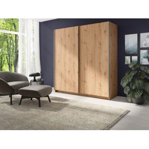 Armario de 2 puertas correderas - Colección GOZU - Color roble artesano - 150 x 198 x 62 cm