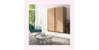Armario de 2 puertas correderas - Colección GOZU - Color roble artesano - 150 x 198 x 62 cm