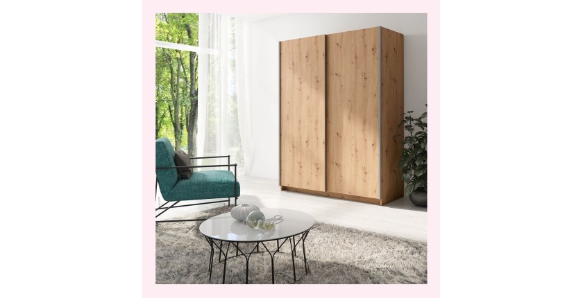 Armario de 2 puertas correderas - Colección GOZU - Color roble artesano - 150 x 198 x 62 cm