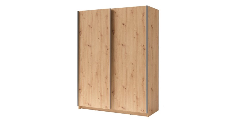 Armario de 2 puertas correderas - Colección GOZU - Color roble artesano - 150 x 198 x 62 cm