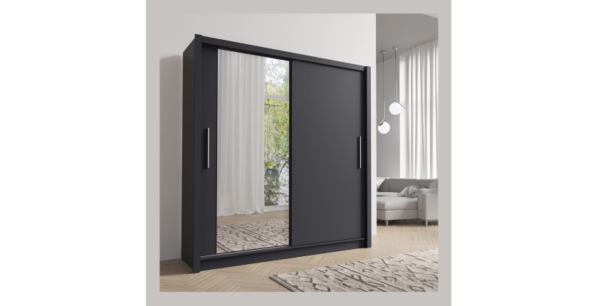 Armadio con 2 porte scorrevoli e specchio 155 cm - grigio grafite - Collezione OZZULA
