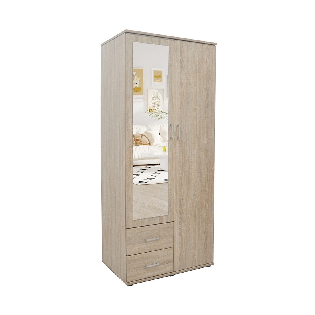 Armoire TOM 2 portes avec miroir coloris chêne sonoma