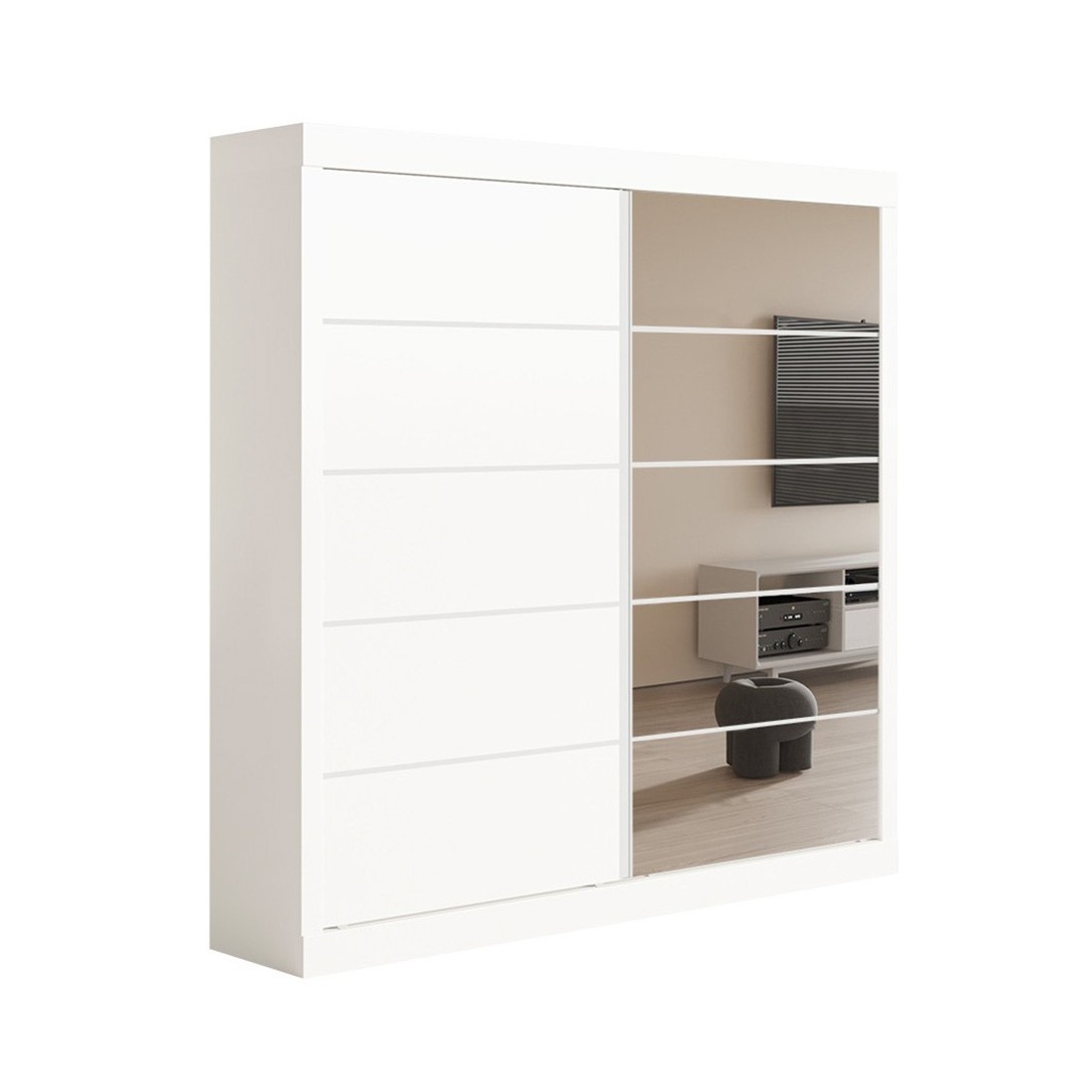 Garde Robe MILS, armoire 2 portes coulissantes avec miroir coloris blanc