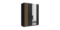 Armoire 2 portes coulissantes 200 cm - noir et chêne - Collection VARIA