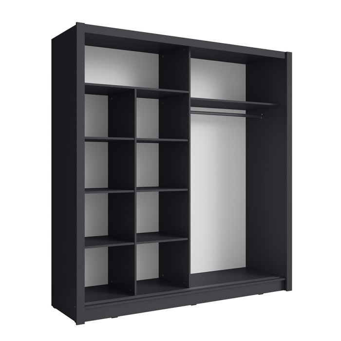 Armoire 2 portes coulissantes avec miroir - 205 cm - gris graphite - collection OZZULA
