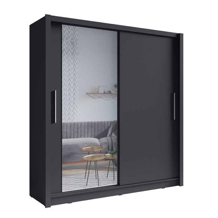 Armoire 2 portes coulissantes avec miroir - 205 cm - gris graphite - collection OZZULA