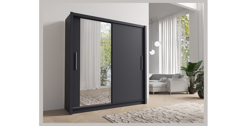 Armadio con 2 porte scorrevoli con specchio - 205 cm - grigio grafite - collezione OZZULA