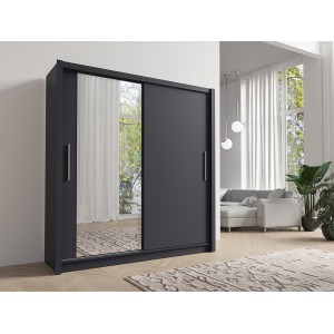 Armadio con 2 porte scorrevoli con specchio - 205 cm - grigio grafite - collezione OZZULA