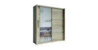 Armoire 2 portes coulissantes avec miroir - 205 cm - chêne clair - collection OZZULA