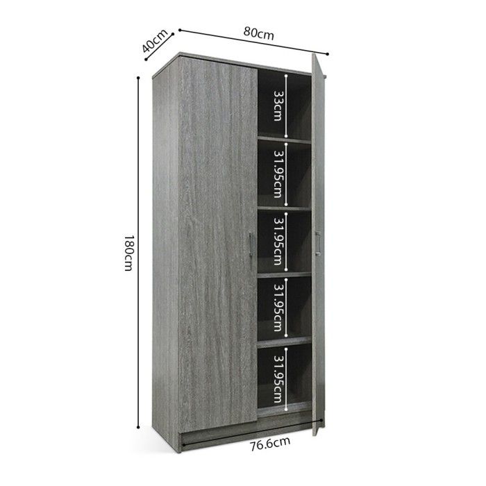 Kast REY - 2 deuren - 80x180 cm - Grijs eiken - Scandinavische stijl