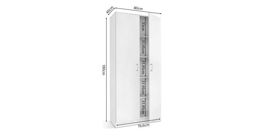 Armoire de rangement REY 80cm, idéal pour votre entrée, votre buanderie ou encore votre salle de bain.